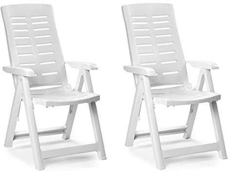 FineHome 2er Set Bequeme Klappstühle Gartenstuhl Klappsessel 5-Fach verstellbar witterungsbeständiger Kunststoff weiß