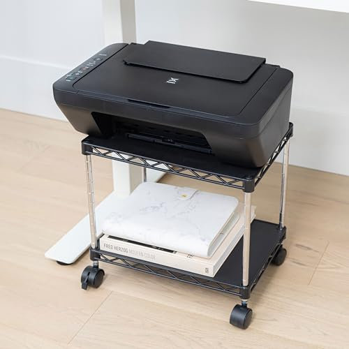 ZBRANDS Druckertisch mit Rollen – Druckerständer – Rollbarer Druckertisch – Drucker Tisch - Rollwagen Büro mit 2 Fächern – Kleines Rollregal – Druckerschrank für kleine bis mittelgroße Drucker