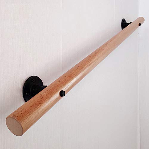 WQSQ Corrimano per Scale in Legno Passamano per Interni Rotondo Ringhiera A Parete Moderno per Anziani, Bambini Corrimano Antiscivolo con Staffa Supporto A Parete 50cm