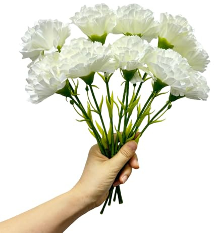 Rikyo 27,9 cm Blumensträuße Nelkenköpfe 10 Stängeln, Mini-Nelke, Seidenblätter,künstliche Blumen Immer Pflanzen, für Restaurant,Tischdekoration,Heim-Party und Hochzeitsdekoration (weiß)