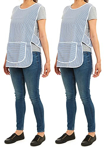Ace Online Pack Of 2 Ladies Womens Striped Tabards Cooking Cleaning Kitchen Cafe Work Bar With Pocket Tabbards Apron