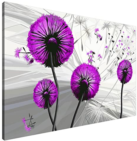 Estika Leinwand bilder - Pusteblume Violett - 120x80 cm, 1 teilige kunstdruck - Wandbilder wohnzimmer, schlafzimmer, Moderne wanddeko, Bild auf leinwand - Abstrakt blumen bilder - 5122A_1B