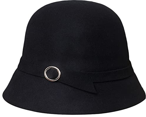 DongBao Fedora Eleganter, klassischer Damenhut,1920er Cloche Mütze, 100% Wolle,Winterhut Kirche Hüte