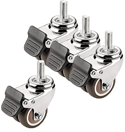 MNNM 4 Stück Transportrollen, Doppelrollen, Möbelrollen Mit Bremse, 50mm Schwenkrollen, Gummirollen, Stuhlrollen, Lautlose Haltbare (Size : 4 with Brake)