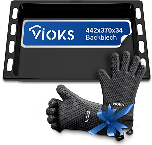 VIOKS Plaque de cuisson extensible / réglable 422 x 370 mm + gants de barbecue résistants à la chaleur / gants de four de rechange pour Bosch 00790278 / Plateau Baking pour four de 45 cm de large
