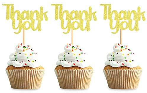 Keaziu 36 Pack Thank you Cupcake Toppers Thank You Cupcake Picks for Birthday Anniversary Thanksgiving Day Wedding Bridal Party Decoration Supplies Gold
