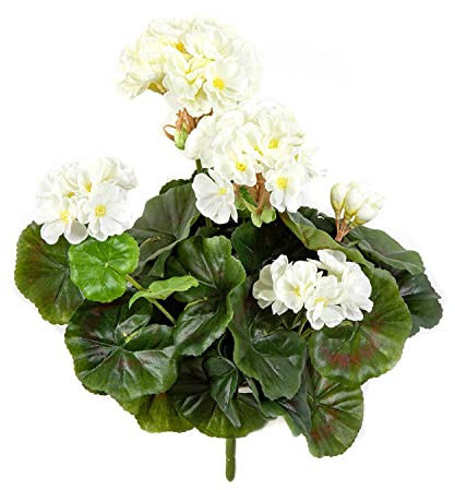 artplants.de Geranio Artificial CAPH en Varilla de Ajuste, Blanco, 30cm - Geranio de plástico