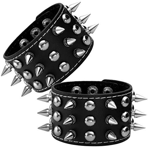 Eigso Punk-Lederarmbänder für Männer und Frauen, Nieten-Armbänder mit Nieten, verstellbar