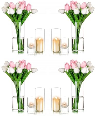 Romadedi Windlicht Glas für Hochzeit, 12er Set Klar Zylinder, 10/15/20 cm | Kerzengläser für Stumpenkerzen/Schwimmkerzen, für Tischdeko Esstisch Party Wohnzimmer Outdoor