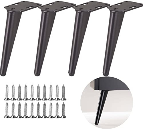 KMERCE 4 Stück Möbelfüße Metall Schwarz, Schrankfüsse 18cm, Kommodenfüße, Sofa füße, Füße für möbel, Tischbeine für Couchtisch, TV-Schrank, Bettfuß, Mit Schrauben+Anti-Rutsch Stummschaltbasis