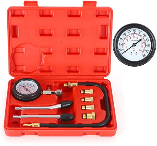 QUNNIE Kit de probador de compresión, manómetro de herramientas para la prueba de motocicleta, coche, motor fueraborda, motosierra de nieve, motor de gasolina