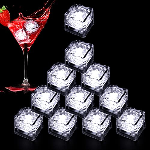 Light Up Ice Cubes for Drinks,96 PCS White LED Ice Cubes Liquid Activated, Glow in The Dark Waterproof Ice Cubes for Home Bar Supplies Summer Party Wedding Decor