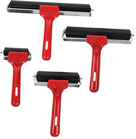 COLLBATH 4 Stück Gummi Roller Für Selbstgemacht Basteln Farbwalze Druckwalze Klebewalze Ergonomisch Rot 6cm 10cm 15cm 20cm Für Stempeln Und Malen