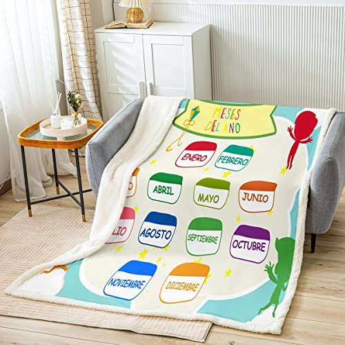 Loussiesd Coperta educativa Sherpa Coperta in pile geometria per letto divano bambini Alfabeto Coperta in peluche ultra morbida decorazione moderna colorata coperta sfocata doppia 150 x 179 cm