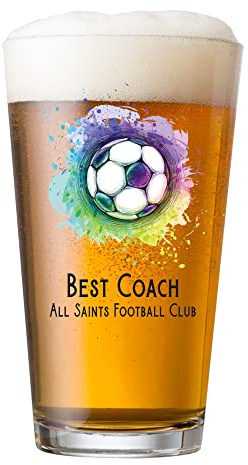 ukgiftstoreonline Personalised Colourful Football Theme Birthday Beer Glass Sports Team Award BG-UV-2