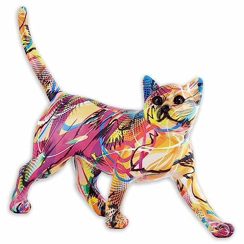 MONKIMAU Katzen Figur mit Strichmuster - Deko Statue Skulptur Wohnaccessoires für Tierliebhaber und Deko-Enthusiasten