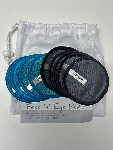 proWIN Face ´n´Eye Pads 10 Stück rund 10 cm cyan/grau incl. Wäschesäckchen 20x20 cm