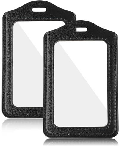 Teaaha 2 Stück Ausweishülle Leder, Ausweis ID Kartenhalter mit Fächern, Doppelseitiger Durchsichtiger Wasserdichter Namensschildhalter, Busfahrkarten Hülle Büroangestellte Schüler Fahrkartenhülle