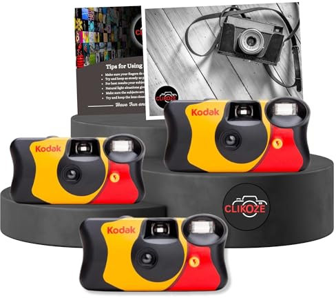 Clikoze Disposable Cameras Multipack - Includes 3 Pack Kodak Funsaver Single-Use 35mm Cameras with 39 Exposures and Clikoze Photography Tips Card