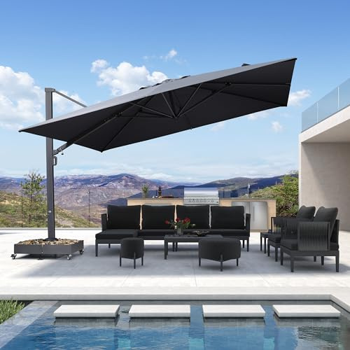 PURPLE LEAF Parasol Déporté 4 x 4 m Gris Parasol Grande Taille Anti-Vent