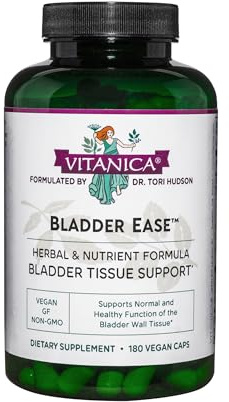 Vitanica Bladder Ease - Herbal Supplement for Bladder Tissue Health Support - Support Healthy Function of the Bladder Wall Tissue - Urinary Health Supplement with Vitamin A - Vegan - 180 Capsules