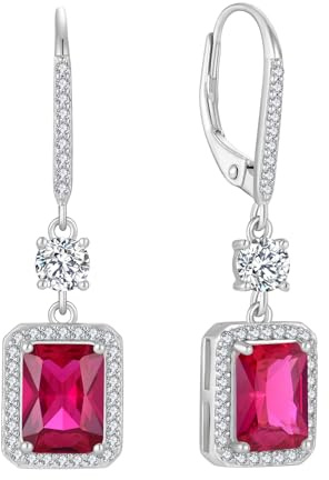FJ Quadrat Prinzessschliff Hängend Ohrringe Damen 925 Sterling Silber Solitaire Halo Ohrringe Geburtsstein Schmuck Geschenke für Frauen