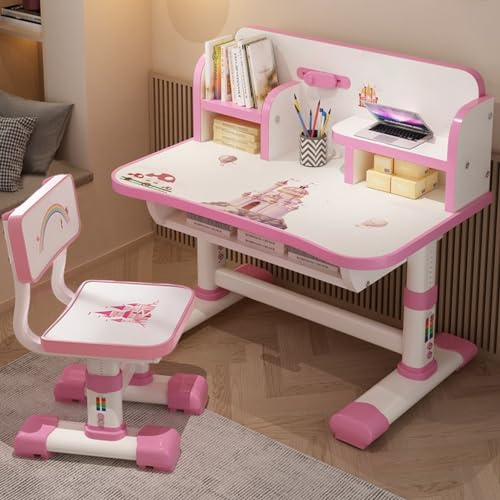 Altsuceser Kinder-Schreibtisch- und Stuhl-Set, höhenverstellbar, Kinderschreibtisch, mit Astronautenmuster, ergonomischer Schreibtischstuhl mit großer Schreibtafel, Bücherregal und Schublade,
