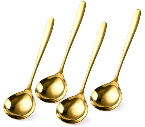 Elesunory 4 Piece 1 oz Gold Small Ladle, 8 Inch 304 Stainless Steel Soup Ladle for Serving, Gravy Spoon for Sauces, Dishwasher Safe