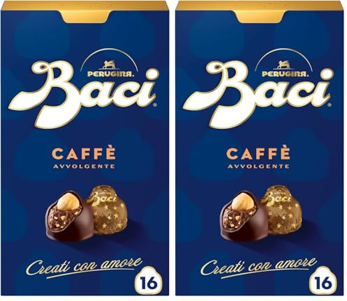BACI PERUGINA Caffè Cioccolatini Fondenti ripieni al Gianduia, Scatola 200g (Confezione da 2)
