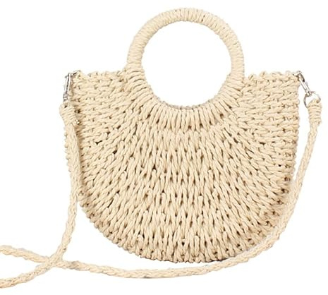 Inshere Womens Straw Crossbody Bag Summer Tote Bags with Detachable Straw Strap Handmade Woven Purses for Women Travel Beige