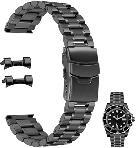 Juntan Uhrenarmband 22mm Edelstahl Gebogenes Ende für Männer Frauen Metall Uhrenarmbänder Uhr Armband Schnellspanner Ersatzarmband mit doppelter Faltschließe Silber