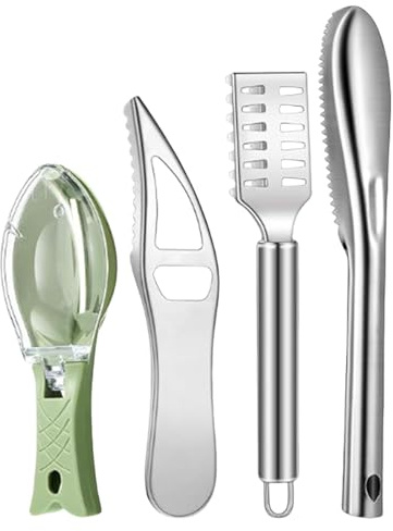 Nettoyeur de poisson, écailleur de poisson | Détartrant de poisson portable 4 pièces pour le nettoyage - Brosse à peau de poisson, outils pour fruits de mer, gadgets de cuisine pour un retrait plus ra