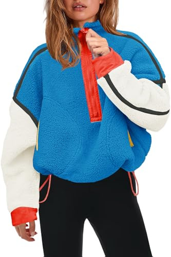 Panadila, Ladies Fleece Half Zip Pullover Soft Warm Loose Pullover with Pockets and Fleece for Extra Comfort