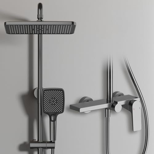 BiaoTeng Ensemble Douchette Douche Salle de Bain Robinet Cascade Mitigeur Robinet de Baignoire Colonne de Douche avec Mitigeur Gris