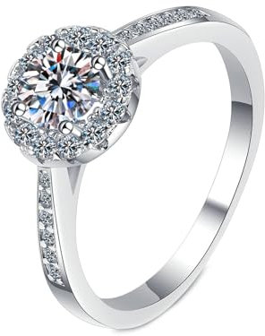 BCughia Diamantring Weißgold 585, 14 Karat Halo Ring mit Labor Diamant 0.3ct Damenring Verlobungsring Größe 47 (15.0)