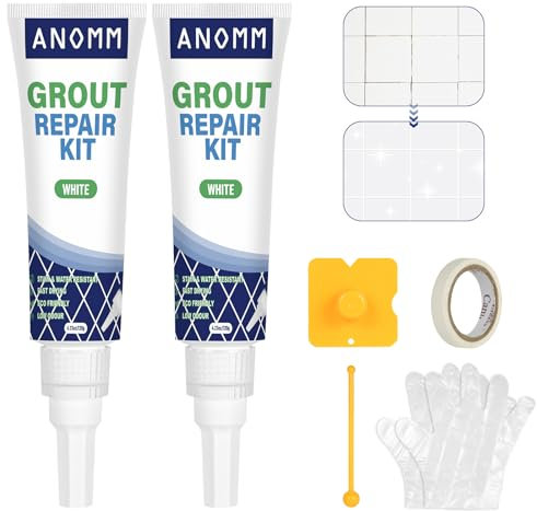 ANOMM Stucco per Piastrellen, 2x120ml Riparazione Fughe Piastrelle, Tubetto Riempitivo Ripara e Rinnova, Malta per Piastrelle, per Bagno, Doccia e Cucina, Ripristina e Rinnova Fughe Piastrelle, Bianca