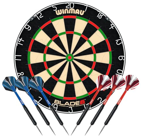 Winmau Blade 6 Dartscheibe für Stahlspitzen - inklusive Darts, Flights und Schäfte (Stimme)