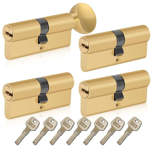 SEPOX Cilindro europeo per porta, 3 cilindri euro e 1 giro a pollice, in ottone, 70 mm, con stesse chiavi, ad alta sicurezza, chiave al computer
