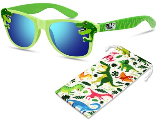 Hifot Gafas Sol Niño Niña del Dinosaurio, Protección UV Gafas de Sol Niño 3 Años a 10 Años, con Funda Blanda de Dinosaurios, para Playa Salidas Ciclismo Cumpleaños Verano Deportiva Fiestas