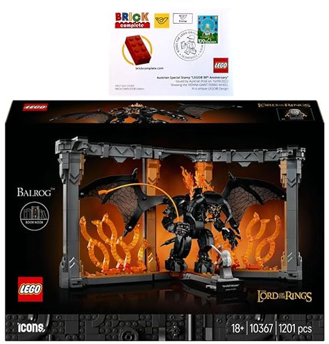 BRICKCOMPLETE LEGO Set: 10367 Der Herr der Ringe: Balrog Bücherstütze & Erstagsbrief mit Sonderstempel / 90 Jahre LEGO Edition