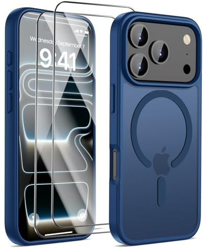 KPPIT for iPhone 17 Pro Max case, and 2 screen protector,compatible with MagSafe,Shockproof Drop, Frosted Translucent Slim for iPhone 17 Pro Max Phone Case,Royal Blue