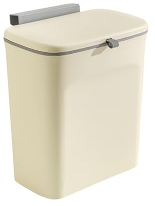 Colrid Pattumiera da Appendere 9L Cucina con Coperchio Antigoccia, Compostiera Sospesa per Sottolavello/Armadio - Bianco, Design Compatto Multiuso per Ufficio/Bagno (Beige)