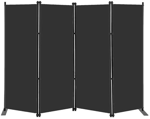 KEORTUN Klappbar 4-teiliger Raumteiler 203x183 cm Sichtschutz Paravent Trennwand FREISTEHEND für Wohnzimmer, Schlafzimmer, Büro, Studio- Schwarz