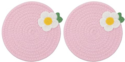 QUARKZMAN 2 Pezzi Tondi Sottopiatto Intrecciati 7.1 Sottopiatti Intrecciati Per Tavolo Cucina Con Fiori Per Decorazione Country Cucina Top Tavolo Decorazione Casa (Rosa)