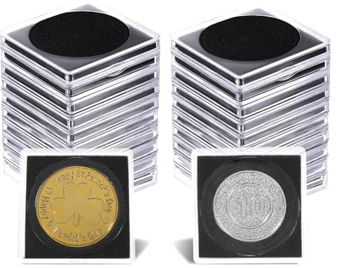 Wanmu 20Pcs Acrylic Coin Holder with 8-Size Adjustable Gasket, Clear Silver Dollar Coins Snap Protector for Collectors, Quarters Morgan Dollars Pounds Cent Collection Cases(17.5mm-40mm)