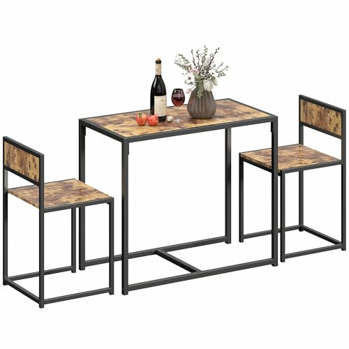 HOMCOM 3 Piece Dining Table and Chairs Set, Space Saving, Rustic Brown