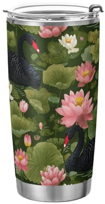 Selerdon Tumbler Black Swans Lotus Pond Vacuum Double Wall Travel Mug 20oz with Straw & Lid Hot Cold Stainless Steel Insulated Water Bottle for Sports Office Outdoor