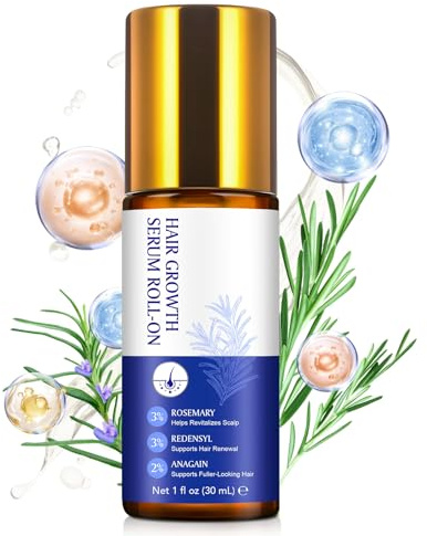 Hair Growth Sérum Roll On - Huile de romarin pour la croissance des cheveux - Soin des follicules pileux, réduction de la perte de cheveux, soutien de la santé du cuir chevelu pour homme et femme
