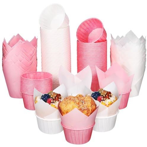 FOMIYES Moules à Muffins en Papier Sulfurisé 200 Pièces Caissettes Tulipe pour Pâtisserie et Fête d'Anniversaire, Emballages pour Petits Gâteaux