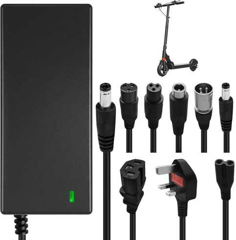42V2A Electric Scooter Charger Hoverboard Charger with 6 Connectors UK 3Pin | 36V Li-ion Battery Charger Universal Fast Charging Mobility Scooter Power Adapter for E-Bike, Segway & Balance Board Black